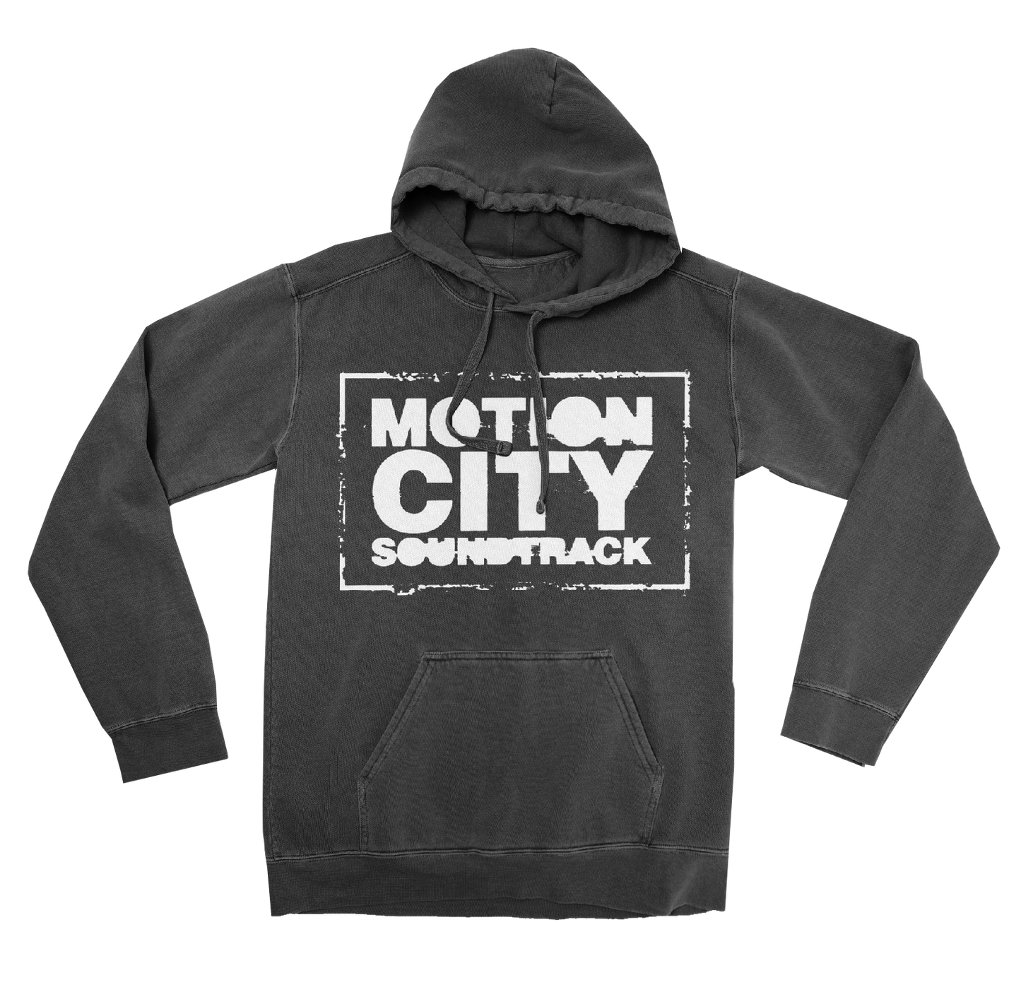 Black hoodie with white Motion City Soundtrack logo