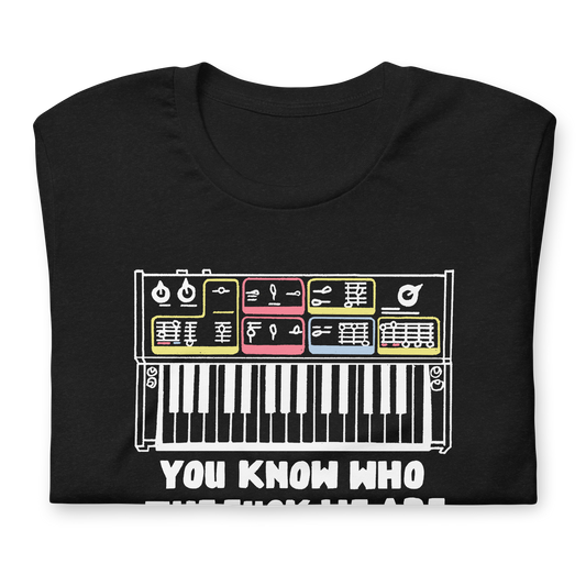 You Know Who Tee front with synth detail