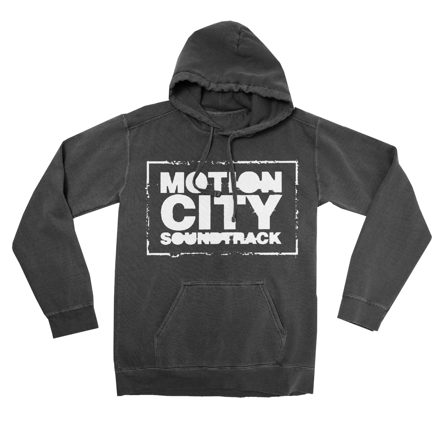 Black hoodie with white Motion City Soundtrack logo
